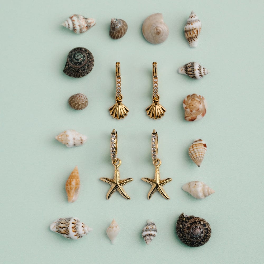 Pav?? & Starfish Micro Hoop Earrings - Image 3