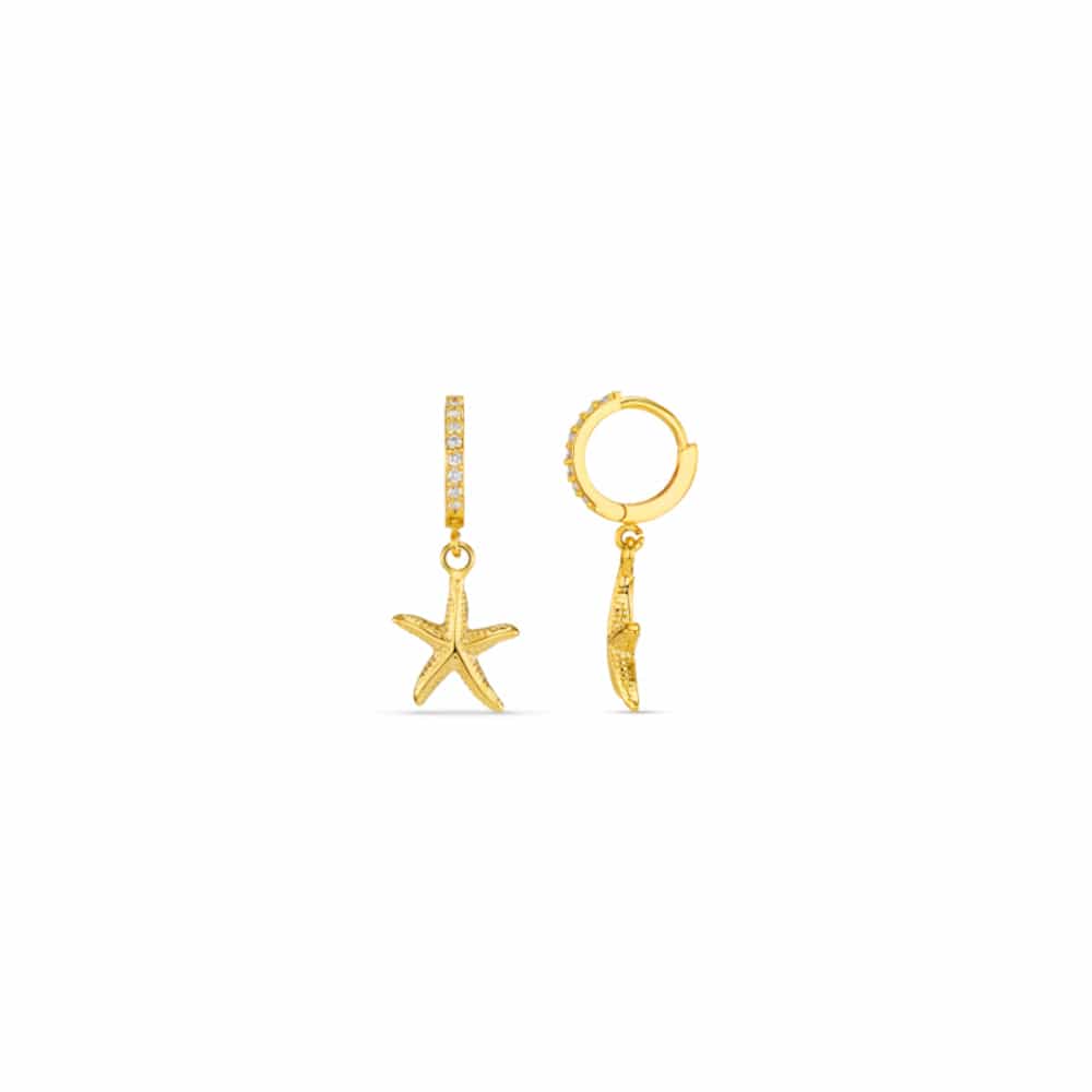 Pav?? & Starfish Micro Hoop Earrings